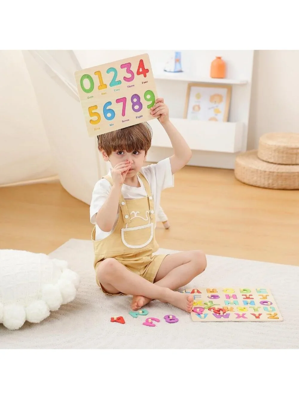 Wooden Alphabet & Number Peg Puzzle for Toddlers 2-4, Educational Learning Toy